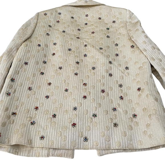 Ann Murray Vintage Dress Jacket Women 12 Golden Ivory Rhinestones Formal - Picture 3 of 13